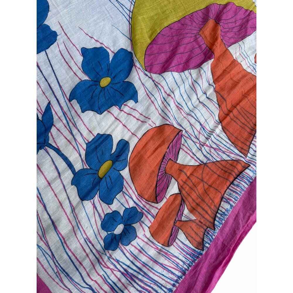 Vintage Mushroom Floral Scarf Psychedelic Boho Cottagecore Wrap Cover Up 70s - Picture 3 of 5